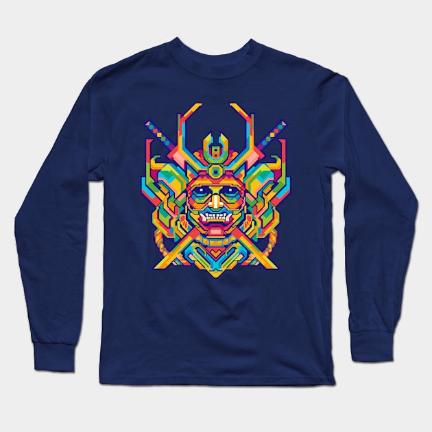 JAPANESE SAMURAI HEAD POP ART Long Sleeve T-Shirt by mrcatguys